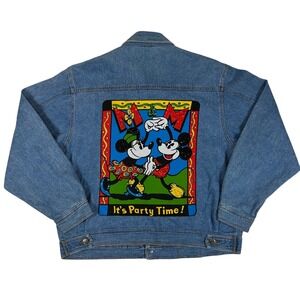 Mickey & Co Vintage Denim Jacket Blue It's Party Time Sequin Graphic Womens L